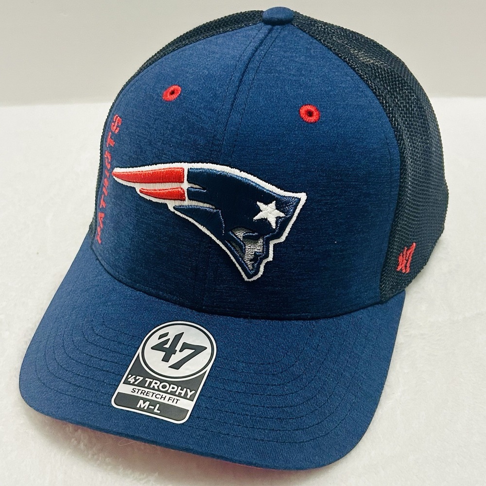 '47 Brand New England Patriots Pixelation Trophy Stretch‎ Flex Hat Cap M/L Blue